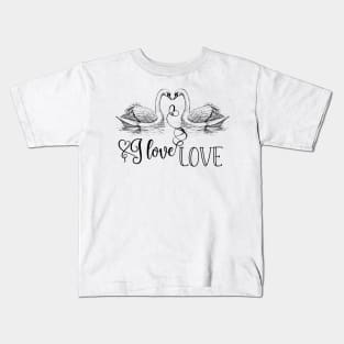 Swans  Illustration with Love Text Typography Kids T-Shirt